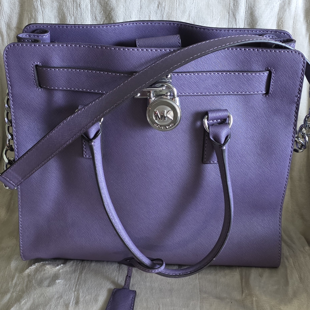 Purple Michael Kors Hamilton Xl Shoulder Bag/Silver Hardware. 14 1/4 X 13 X 6